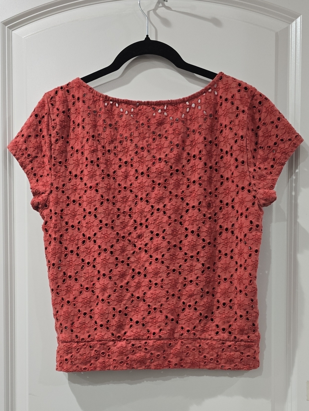 AMERICAN EAGLE OUTFITTERS Rust Eyelet Scoop Neck Short Sleeve Cropped Tee, Large - Picture 11 of 12